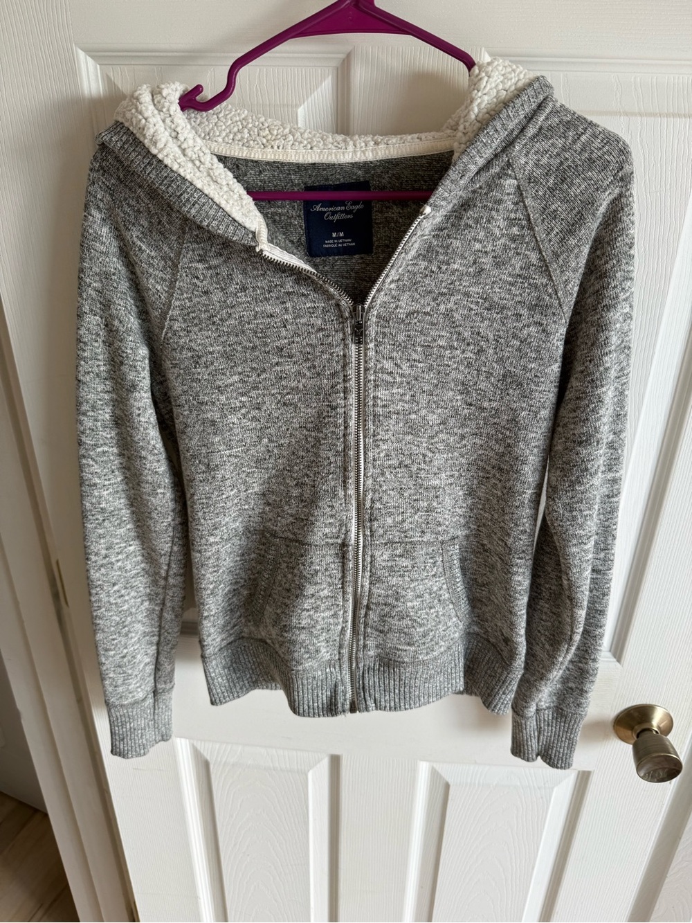 American Eagle Outfitters Gray Sherpa-Lined Zip Hoodie - Women